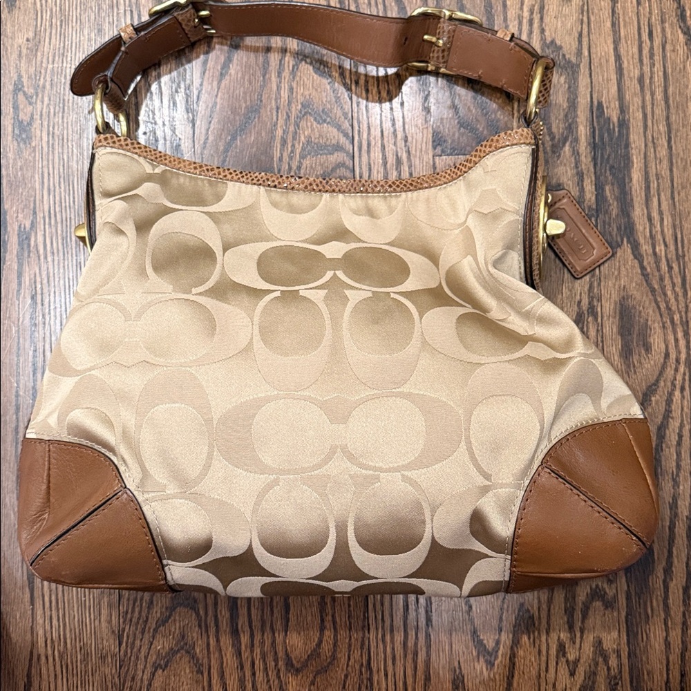 Coach Peyton Signature C Sateen Beige and Brown Hobo Shoulder Bag - Picture 3 of 16
